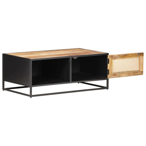 vidaXL Couchtisch 90x50x35 cm Raues Mangoholz und Wiener Geflecht