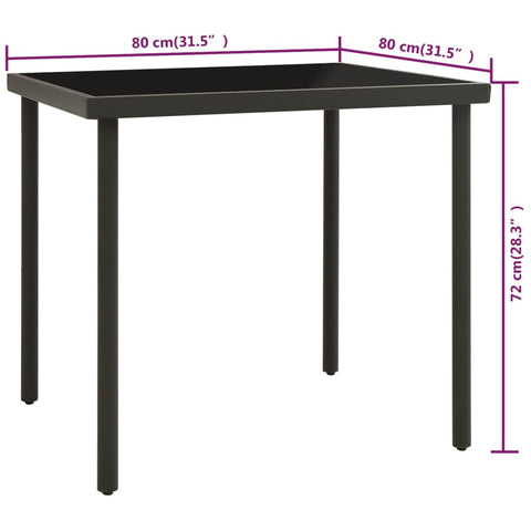 vidaXL Garten-Esstisch Anthrazit 80x80x72 cm Glas und Stahl