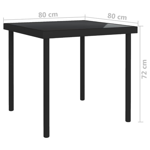 Garten-Esstisch Schwarz 80x80x72 cm Glas und Stahl