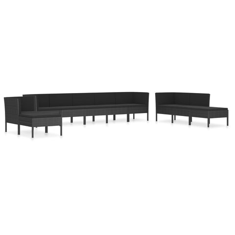 10-tlg. Garten-Lounge-Set mit Auflagen Poly Rattan Schwarz