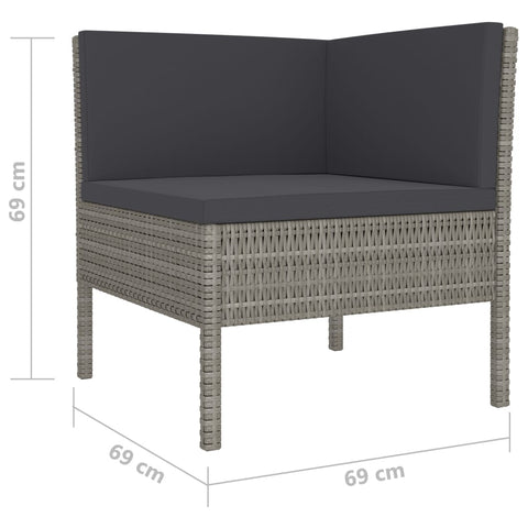 10-tlg. Garten-Lounge-Set mit Auflagen Poly Rattan Grau