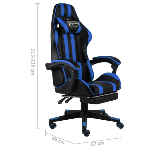 vidaXL Gaming-Stuhl mit Fußstütze Schwarz und Blau Kunstleder