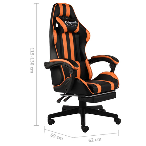 vidaXL Gaming-Stuhl mit Fußstütze Schwarz und Orange Kunstleder