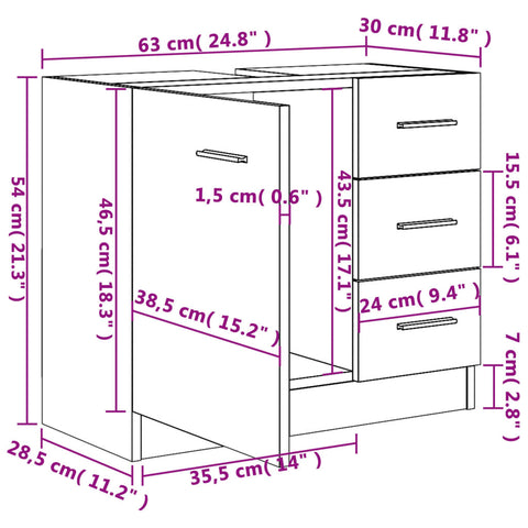 vidaXL Waschbeckenunterschrank Hochglanz-Weiß 63x30x54 cm Spanplatte