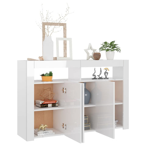 vidaXL Sideboard mit LED-Leuchten Hochglanz-Weiß 115,5x30x75 cm