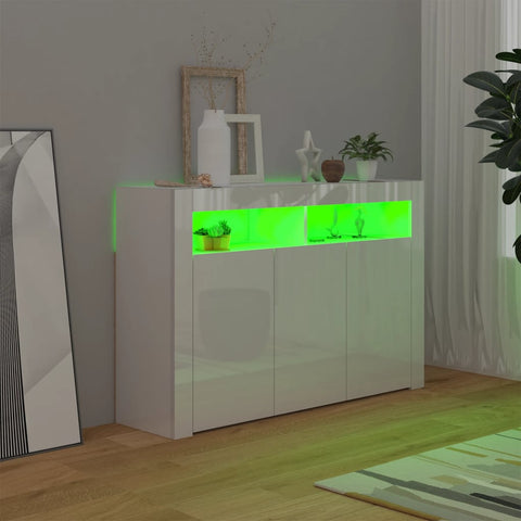 vidaXL Sideboard mit LED-Leuchten Hochglanz-Weiß 115,5x30x75 cm