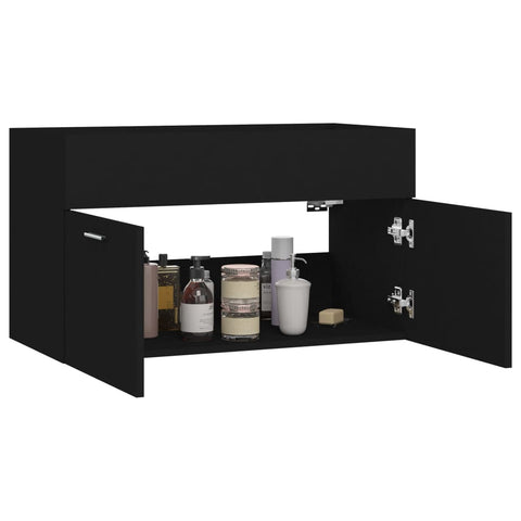 vidaXL Waschbeckenunterschrank Schwarz 80x38,5x46 cm Holzwerkstoff