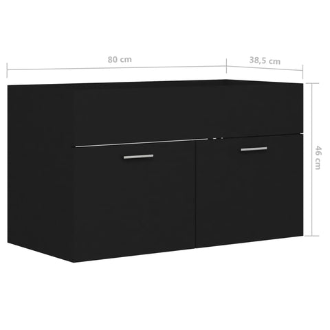 vidaXL Waschbeckenunterschrank Schwarz 80x38,5x46 cm Holzwerkstoff