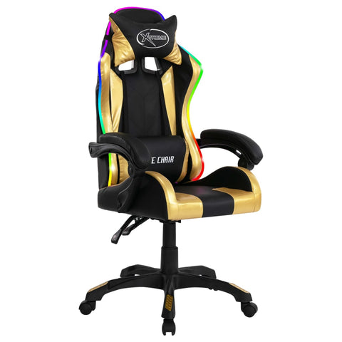 vidaXL Gaming-Stuhl mit RGB LED-Leuchten Gold und Schwarz Kunstleder