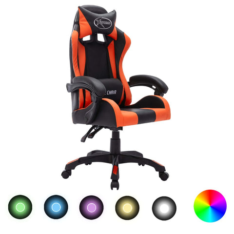 vidaXL Gaming-Stuhl mit RGB LED-Leuchten Orange und Schwarz Kunstleder