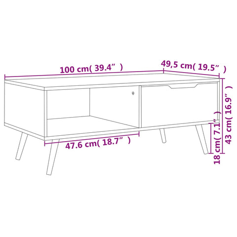 vidaXL Couchtisch Grau 100x49,5x43 cm Holzwerkstoff