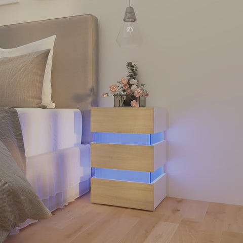 vidaXL LED-Nachttisch Weiß und Sonoma-Eiche 45x35x67 cm Holzwerkstoff