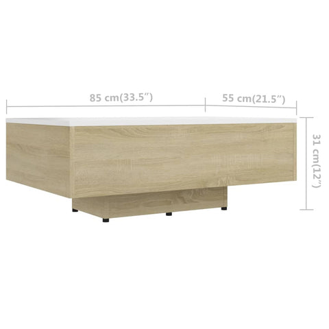 vidaXL Couchtisch Weiß Sonoma-Eiche 85x55x31 cm Holzwerkstoff