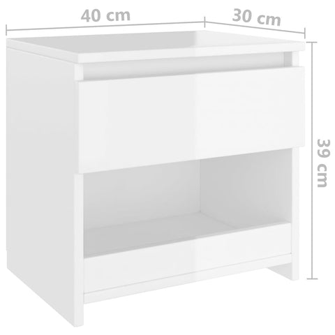 vidaXL Nachttische 2 Stk. Hochglanz-Weiß 40x30x39 cm Holzwerkstoff