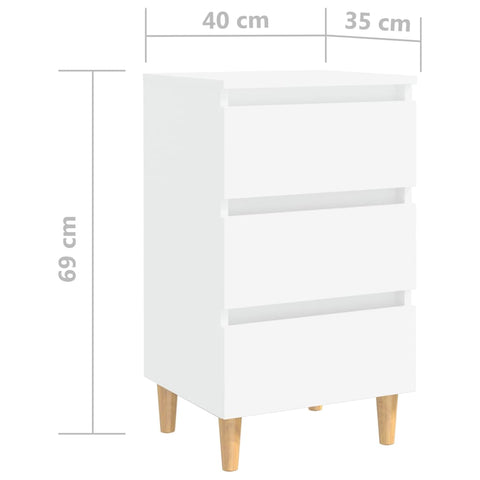 vidaXL Nachttische mit Massivholz-Beinen 2 Stk. Weiß 40x35x69 cm