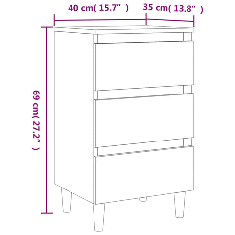 vidaXL Nachttische Massivholz-Beine 2 Stk. Sonoma-Eiche 40x35x69cm