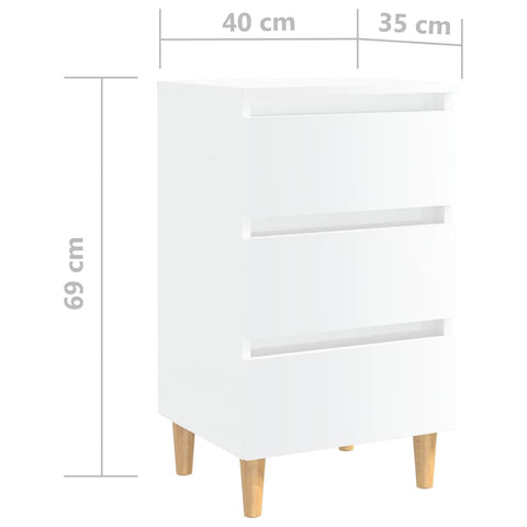 vidaXL Nachttische mit Holzbeinen 2 Stk. Hochglanz-Weiß 40x35x69 cm