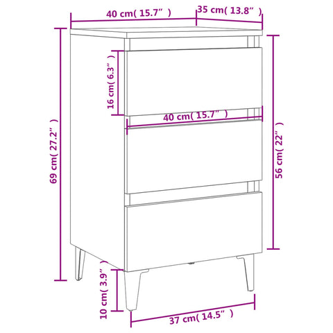 vidaXL Nachttische mit Metallbeinen 2 Stk. Betongrau 40x35x69 cm