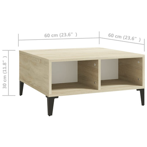 vidaXL Couchtisch Weiß und Sonoma-Eiche 60x60x30 cm Holzwerkstoff