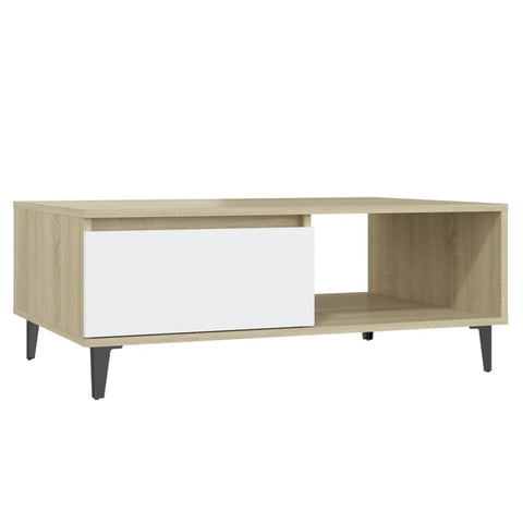 vidaXL Couchtisch Weiß und Sonoma-Eiche 90x60x35 cm Holzwerkstoff