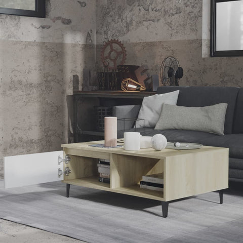 vidaXL Couchtisch Weiß und Sonoma-Eiche 90x60x35 cm Holzwerkstoff