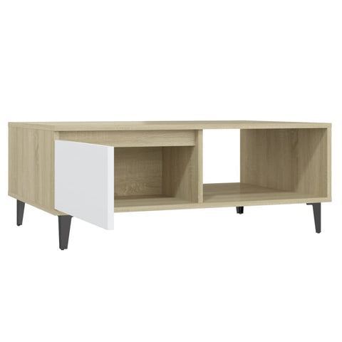 vidaXL Couchtisch Weiß und Sonoma-Eiche 90x60x35 cm Holzwerkstoff