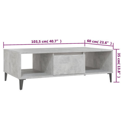 vidaXL Couchtisch Betongrau 103,5x60x35 cm Holzwerkstoff