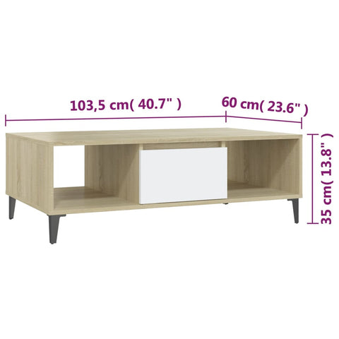 vidaXL Couchtisch Weiß und Sonoma-Eiche 103,5x60x35 cm Holzwerkstoff