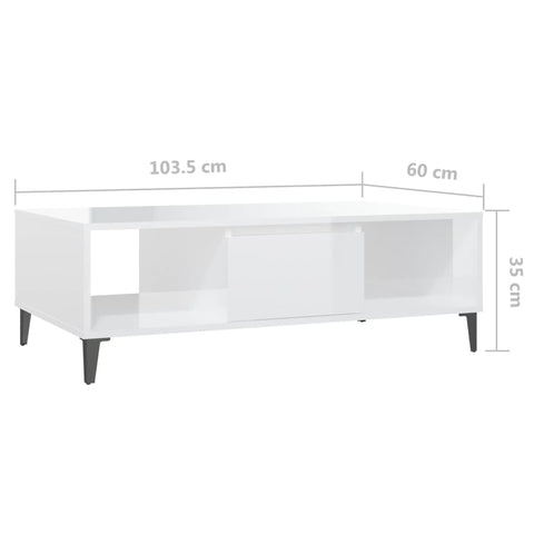 vidaXL Couchtisch Hochglanz-Weiß 103,5x60x35 cm Holzwerkstoff