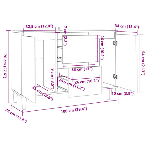 vidaXL Sideboard Sonoma-Eiche 103,5x35x70 cm Holzwerkstoff