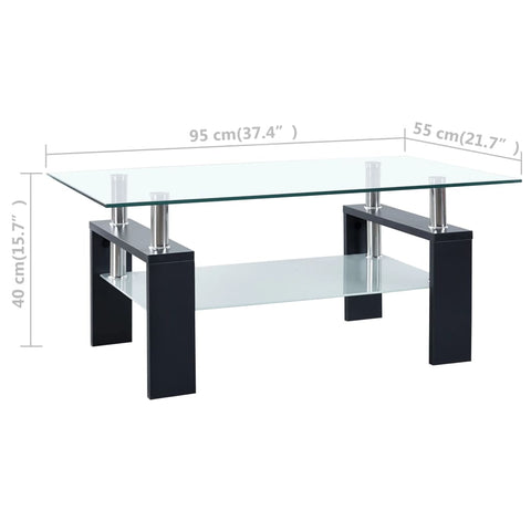 vidaXL Couchtisch Schwarz Transparent 95x55x40 cm Hartglas