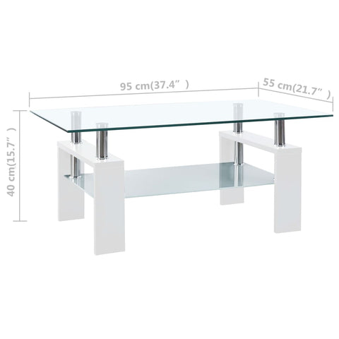 vidaXL Couchtisch Weiß Transparent 95x55x40 cm Hartglas