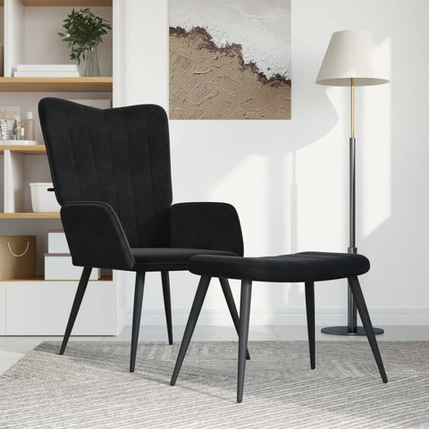 vidaXL Relaxsessel mit Hocker Schwarz Samt