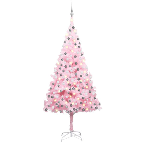 Künstlicher Weihnachtsbaum mit Beleuchtung & Kugeln Rosa 240cm