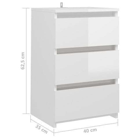 vidaXL Nachttisch Hochglanz-Weiß 40x35x62,5 cm Holzwerkstoff