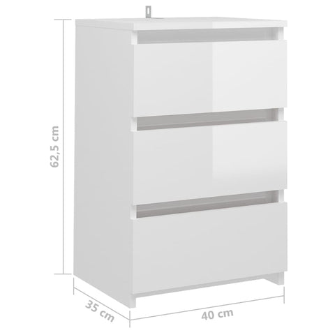 vidaXL Nachttische 2 Stk. Hochglanz-Weiß 40x35x62,5 cm Holzwerkstoff