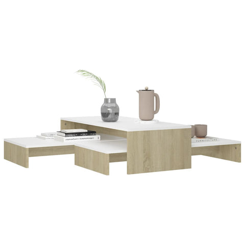 vidaXL Satztisch-Set Weiß und Sonoma-Eiche 100x100x26,5 cm