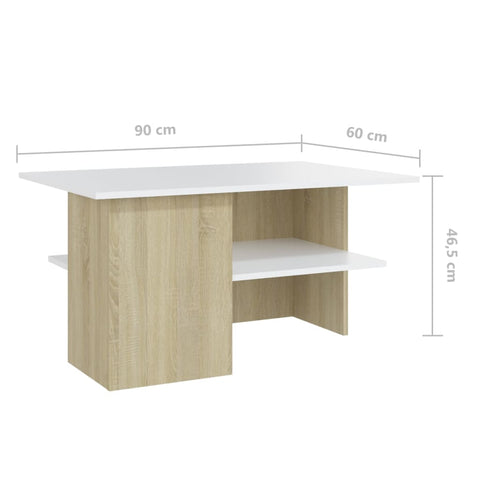 Couchtisch Weiß und Sonoma-Eiche 90x60x46,5 cm Holzwerkstoff