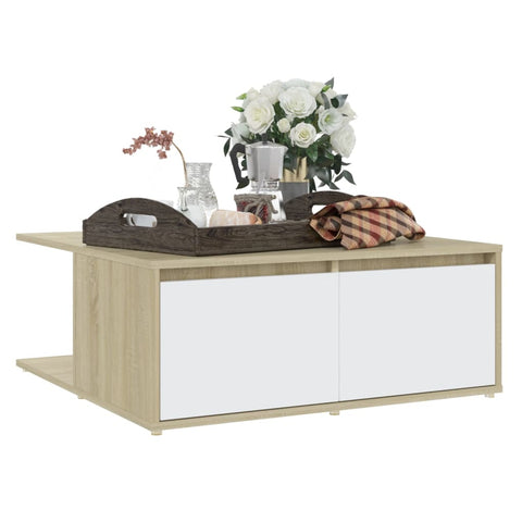 vidaXL Couchtisch Weiß und Sonoma-Eiche 80x80x31 cm Holzwerkstoff