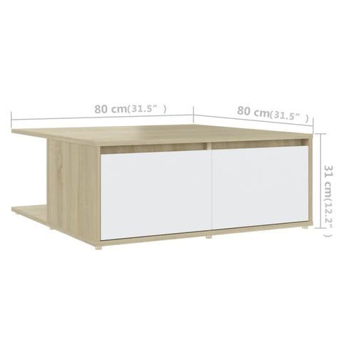 vidaXL Couchtisch Weiß und Sonoma-Eiche 80x80x31 cm Holzwerkstoff