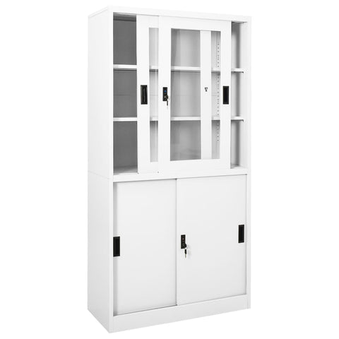 Büroschrank mit Schiebetüren Weiß 90x40x180 cm Stahl