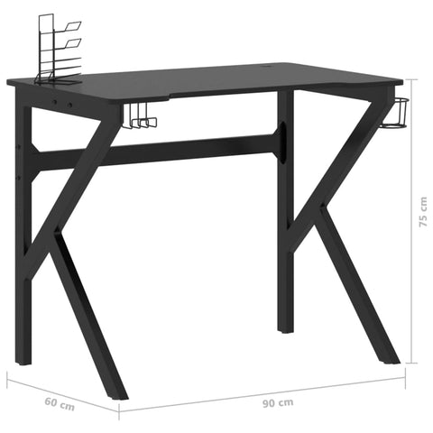 vidaXL Gaming-Schreibtisch mit K-Gestell Schwarz 90x60x75 cm