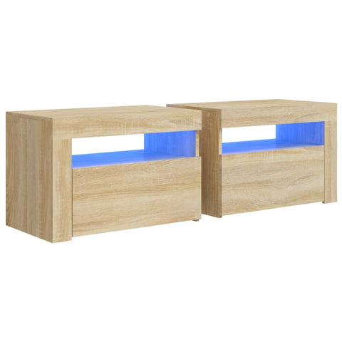 vidaXL Nachttische 2 Stk. mit LEDs Sonoma-Eiche 60x35x40 cm