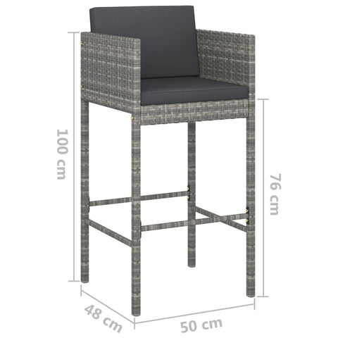 vidaXL Barhocker 4 Stk. mit Kissen Grau Poly Rattan