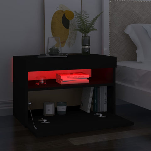 vidaXL Nachttisch mit LED-Leuchten Schwarz 60x35x40 cm Holzwerkstoff