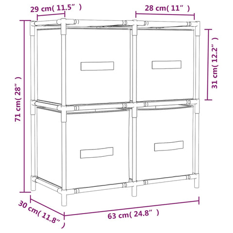 vidaXL Kommode mit 4 Körben aus Stoff Grau 63×30×71 cm Stahl