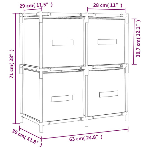 vidaXL Kommode mit 4 Körben aus Stoff Creme 63×30×71 cm Stahl