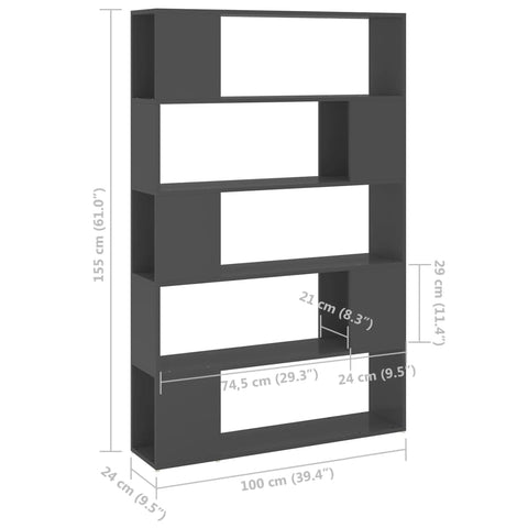 Bücherregal Raumteiler Grau 100x24x155 cm Holzwerkstoff