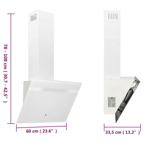 Dunstabzugshaube 60 cm Stahl und Hartglas Weiß