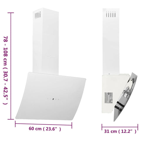 Dunstabzugshaube 60 cm Stahl und Hartglas Weiß